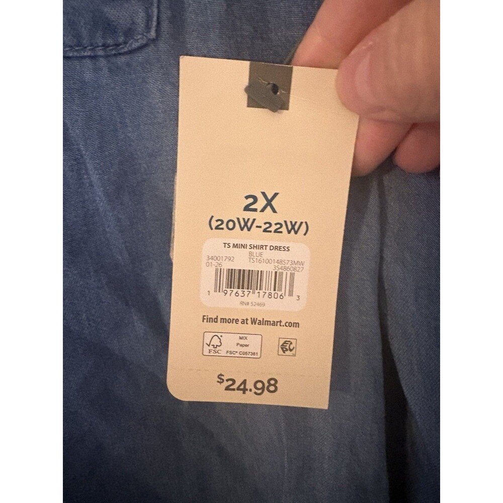 NWT Terra And Sky Light Weight Denim Dress Size 2X Long Sleeve Cinch Back - Picture 9 of 10